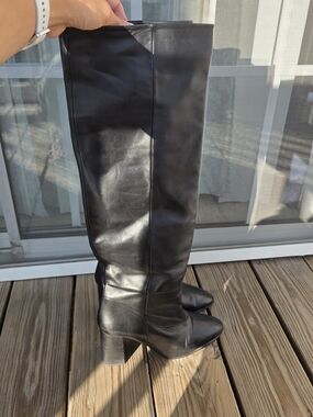Zara Black Over-the-Knee Leather Boots